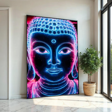 Neon Buddha Canvas, Enlightened Wall Art, Vibrant Meditation Poster, Zen Wall Art Canvas Design, Ready To Hang Decoration