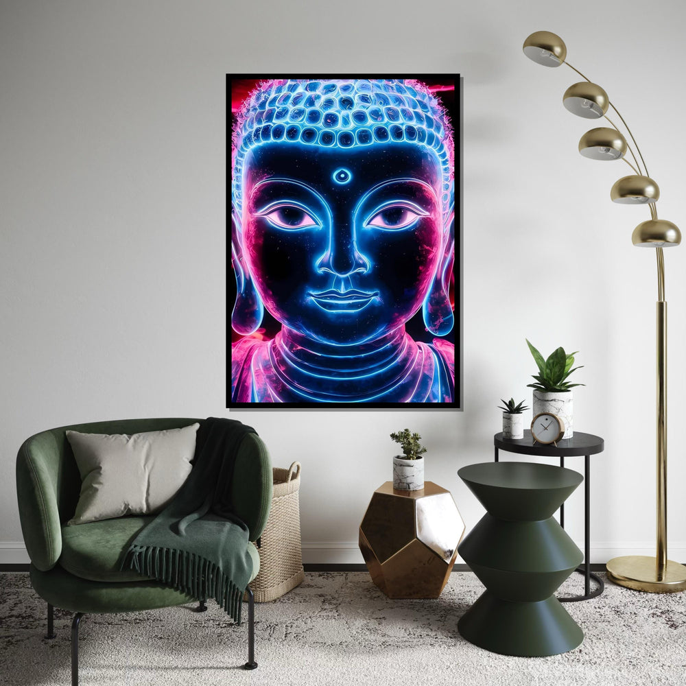 Neon Buddha Canvas, Enlightened Wall Art, Vibrant Meditation Poster, Zen Wall Art Canvas Design, Ready To Hang Decoration