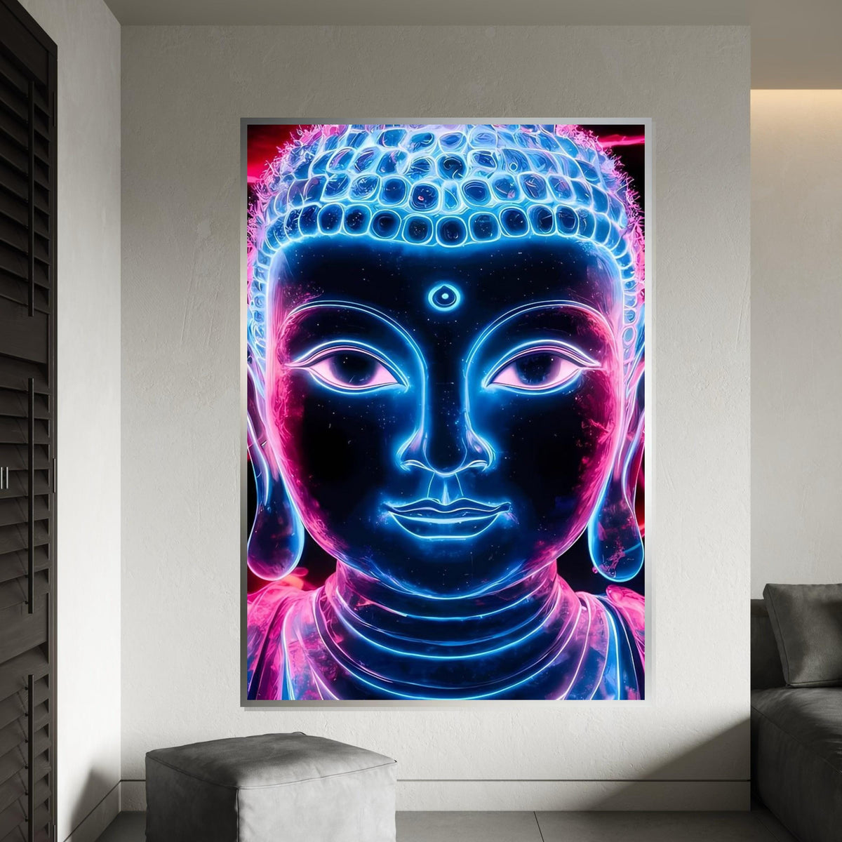 Neon Buddha Canvas, Enlightened Wall Art, Vibrant Meditation Poster, Zen Wall Art Canvas Design, Ready To Hang Decoration