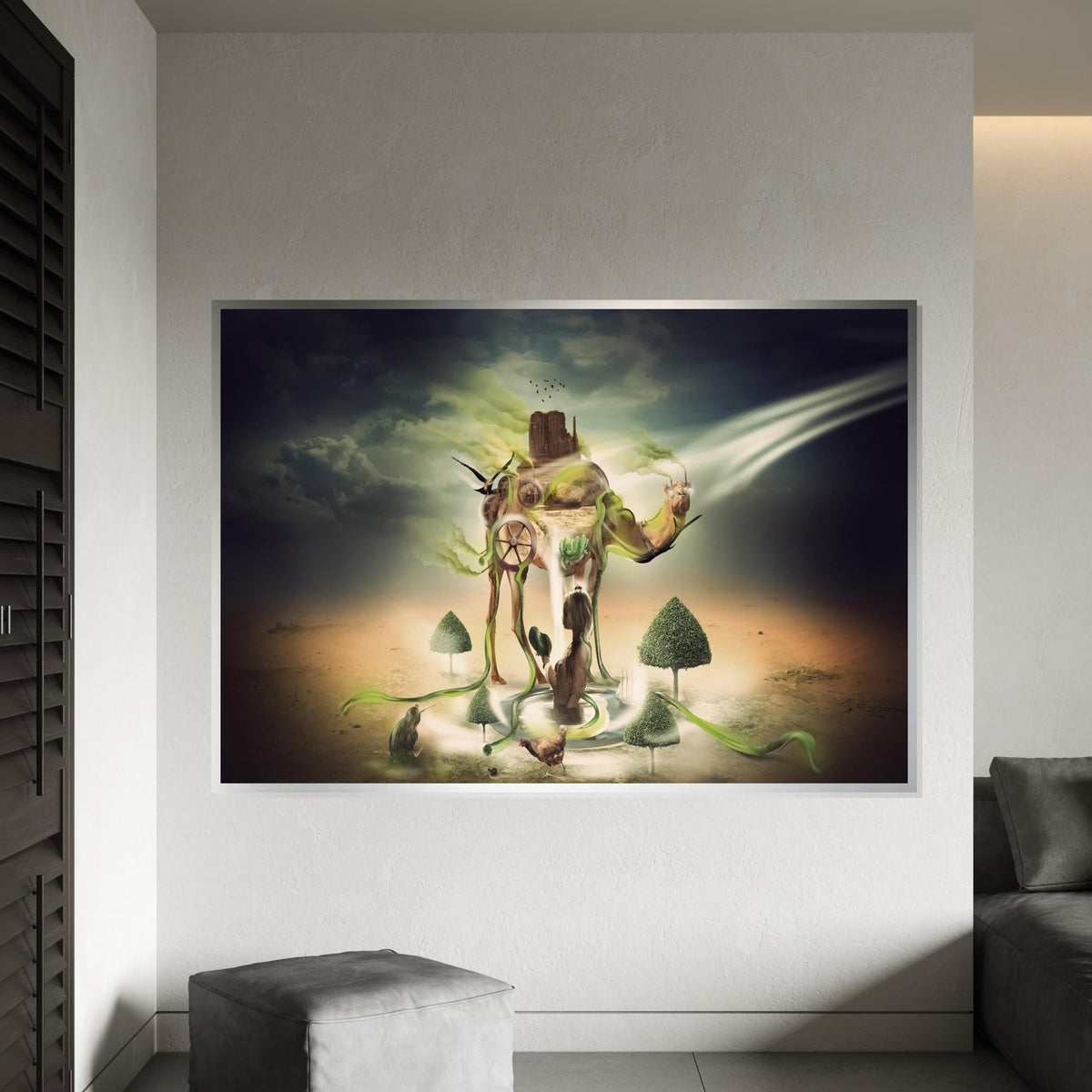 Surreal Camel Oasis, Dreamy Landscape Canvas Art, Nature Wall Print, Surrealism Canvas, Wall Art Design, Ready to Hang Decoration
