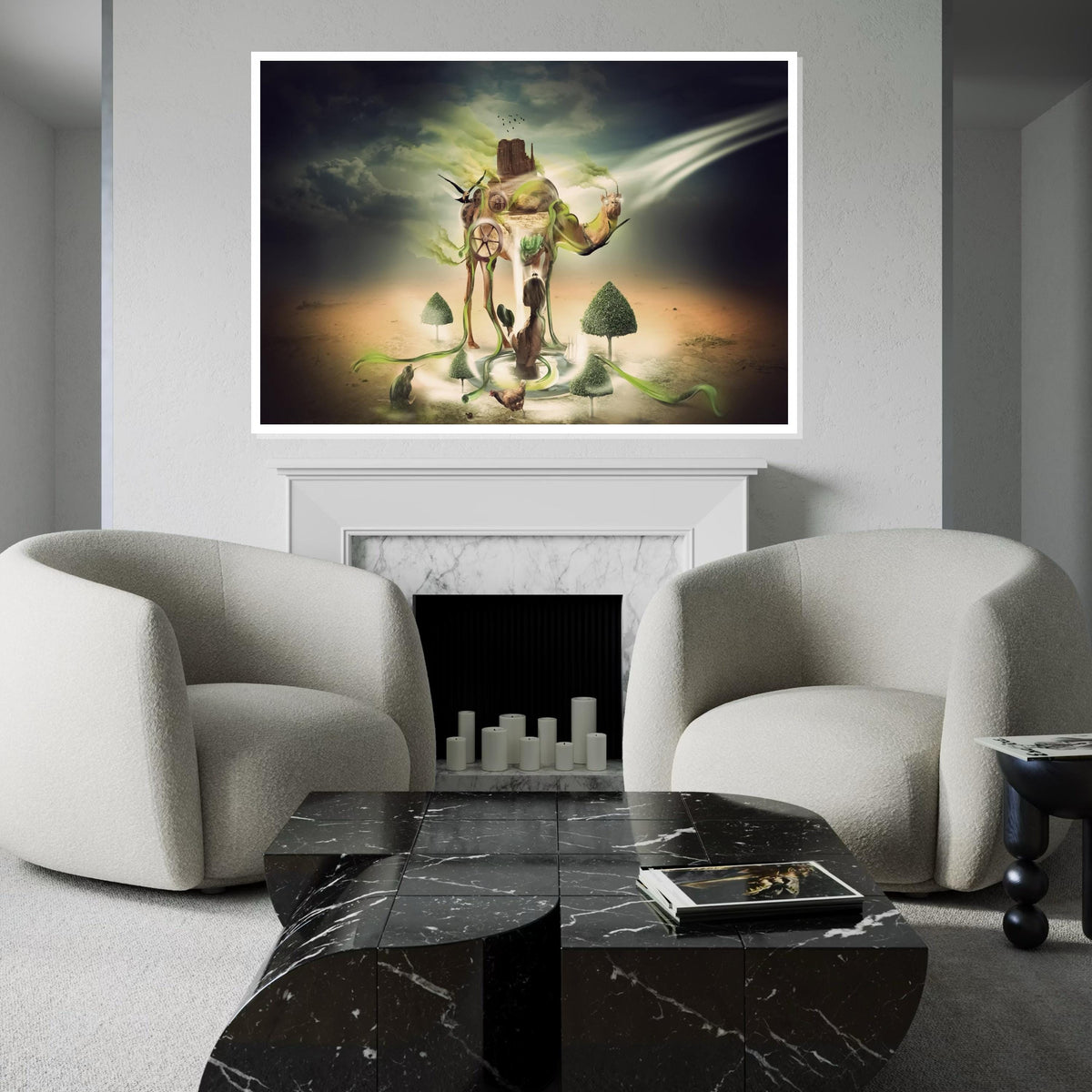 Surreal Camel Oasis, Dreamy Landscape Canvas Art, Nature Wall Print, Surrealism Canvas, Wall Art Design, Ready to Hang Decoration