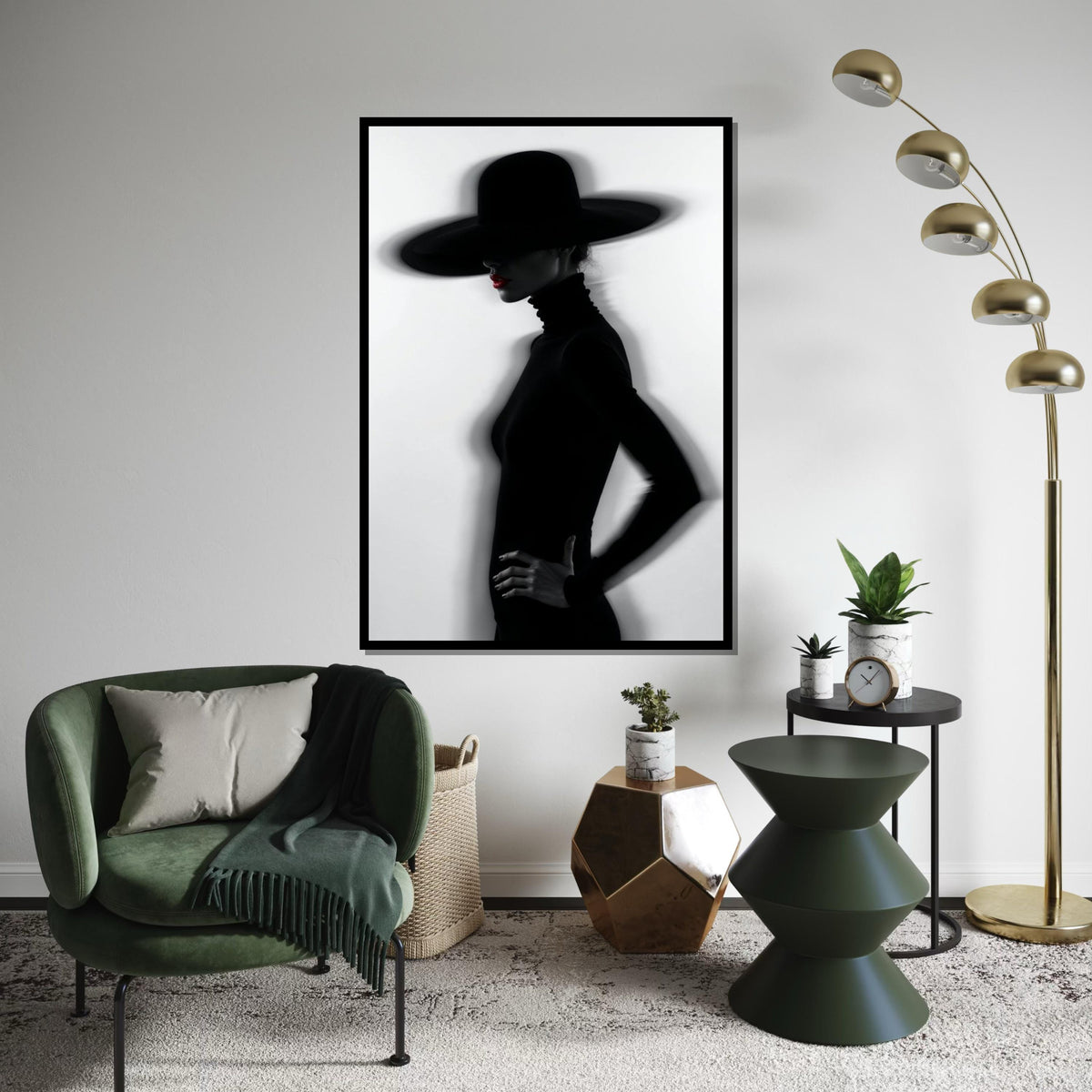 Mystery Woman Canvas Art, Black Hat Silhouette, Elegant Wall Print, Fashion Art, Wall Art Canvas Design, Ready To Hang Decoration