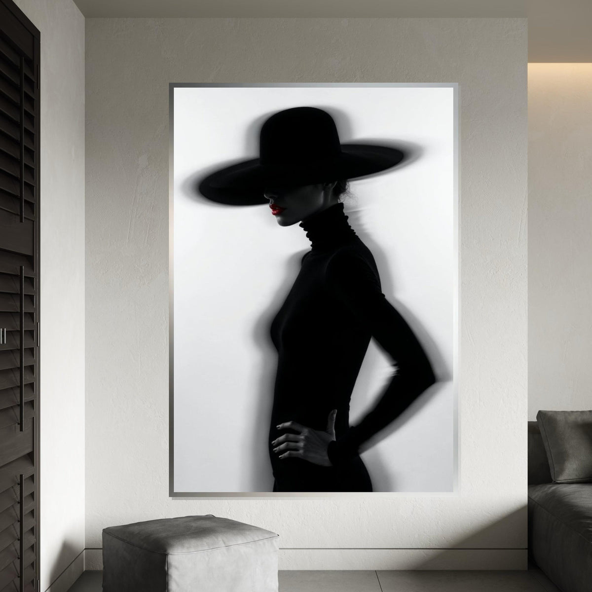Mystery Woman Canvas Art, Black Hat Silhouette, Elegant Wall Print, Fashion Art, Wall Art Canvas Design, Ready To Hang Decoration