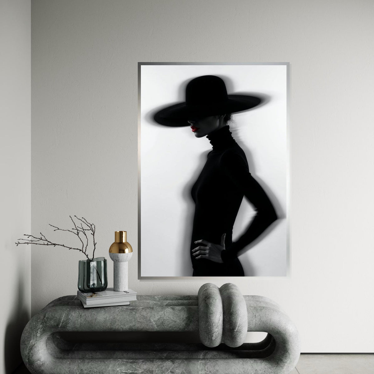 Mystery Woman Canvas Art, Black Hat Silhouette, Elegant Wall Print, Fashion Art, Wall Art Canvas Design, Ready To Hang Decoration