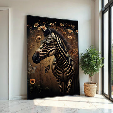 Zebra Canvas Wall Art, Floral Zebra Print, Butterfly Poster, Animal Wall Art Canvas Design, Ready to Hang Decoration, Print Art