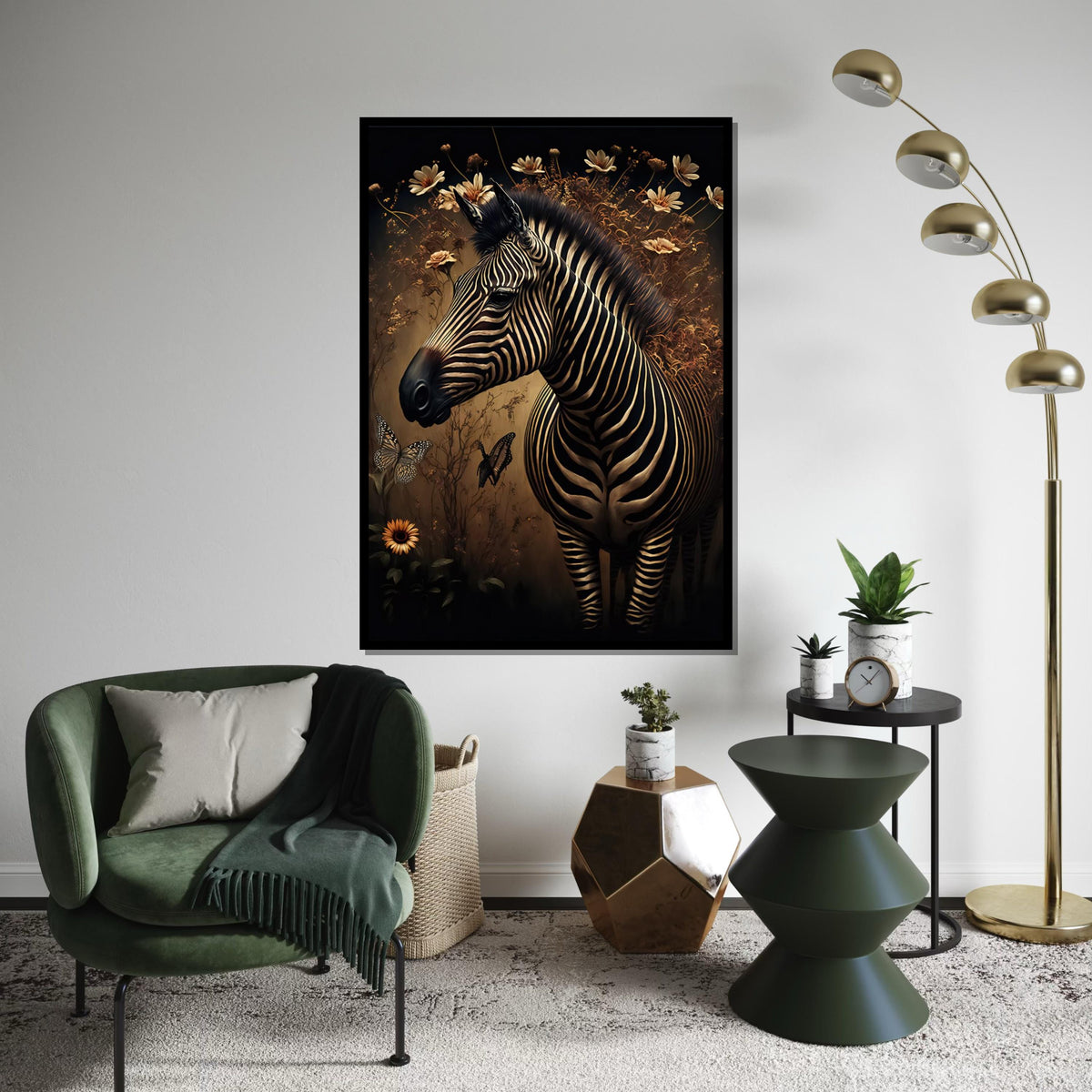 Zebra Canvas Wall Art, Floral Zebra Print, Butterfly Poster, Animal Wall Art Canvas Design, Ready to Hang Decoration, Print Art
