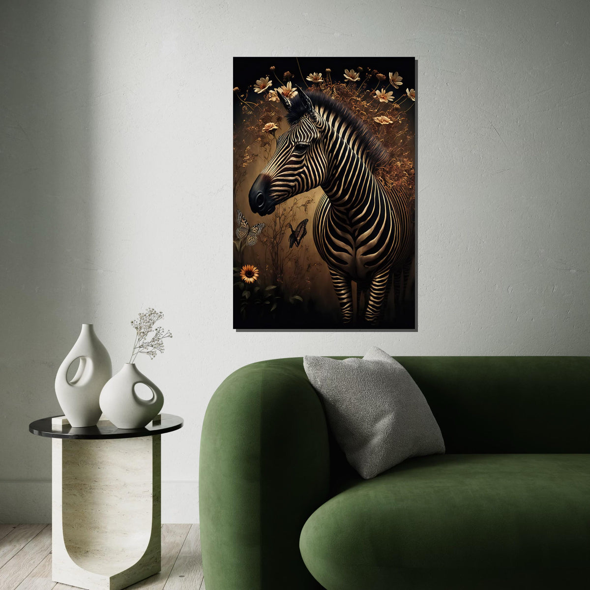 Zebra Canvas Wall Art, Floral Zebra Print, Butterfly Poster, Animal Wall Art Canvas Design, Ready to Hang Decoration, Print Art