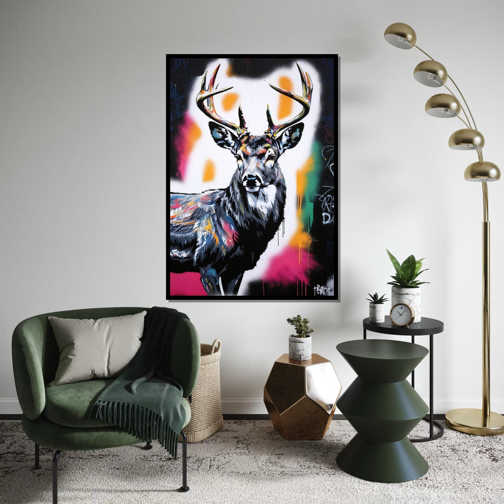 Multicolor Stag Canvas, Deer Wall Art, Vibrant Animal Art, Stag Head Print, Wall Art Canvas Design, Ready To Hang Decoration