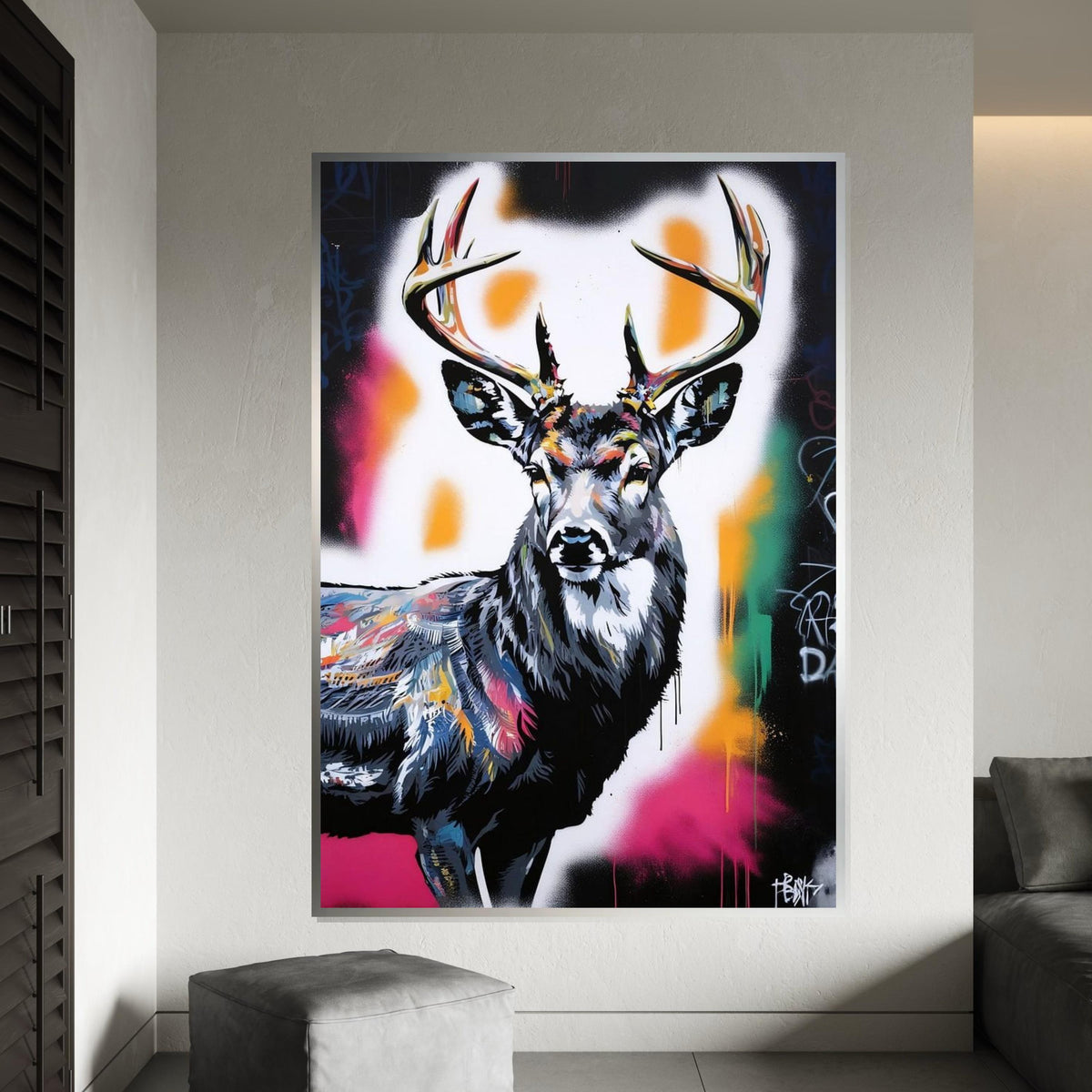 Multicolor Stag Canvas, Deer Wall Art, Vibrant Animal Art, Stag Head Print, Wall Art Canvas Design, Ready To Hang Decoration