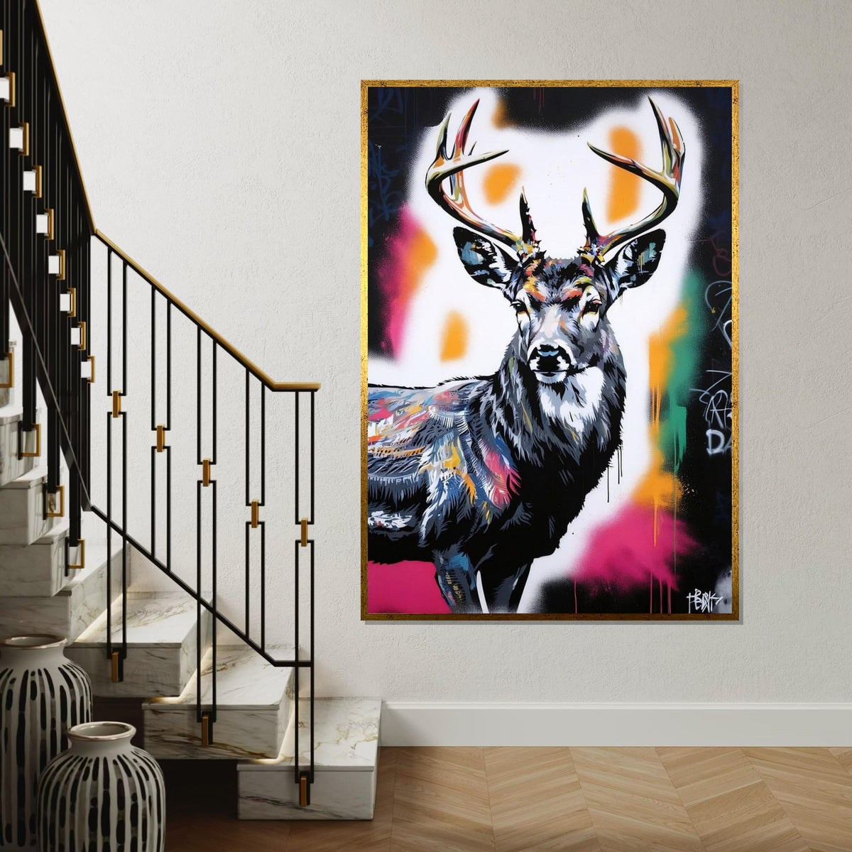 Multicolor Stag Canvas, Deer Wall Art, Vibrant Animal Art, Stag Head Print, Wall Art Canvas Design, Ready To Hang Decoration