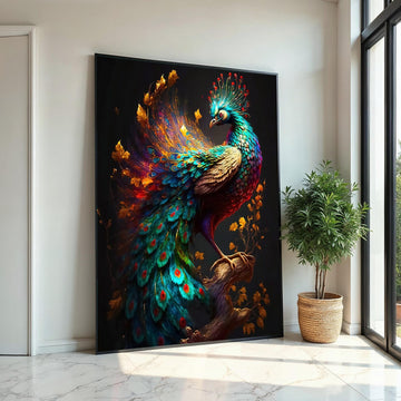 Majestic Peacock Canvas, Vibrant Peacock Wall Art, Multicolor Bird Print, Wall Art Canvas Design, Ready to Hang Decoration