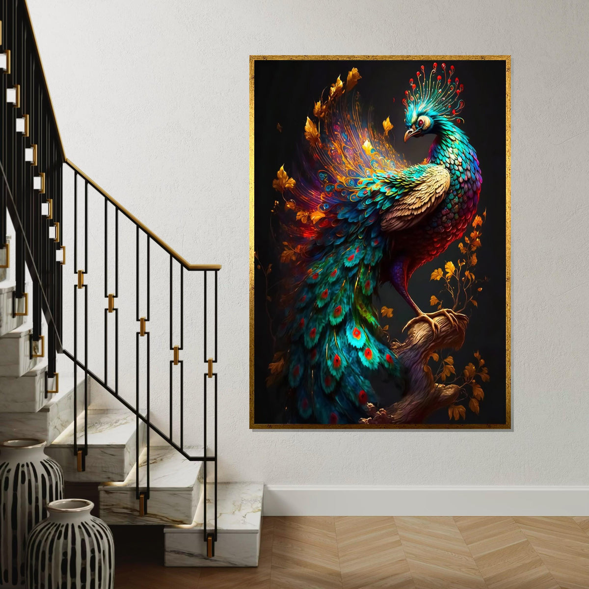 Majestic Peacock Canvas, Vibrant Peacock Wall Art, Multicolor Bird Print, Wall Art Canvas Design, Ready to Hang Decoration