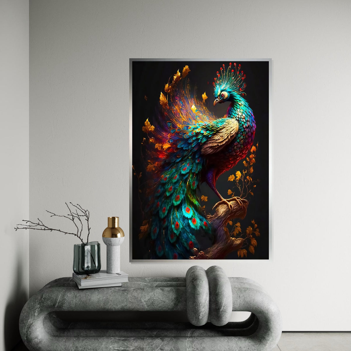 Majestic Peacock Canvas, Vibrant Peacock Wall Art, Multicolor Bird Print, Wall Art Canvas Design, Ready to Hang Decoration
