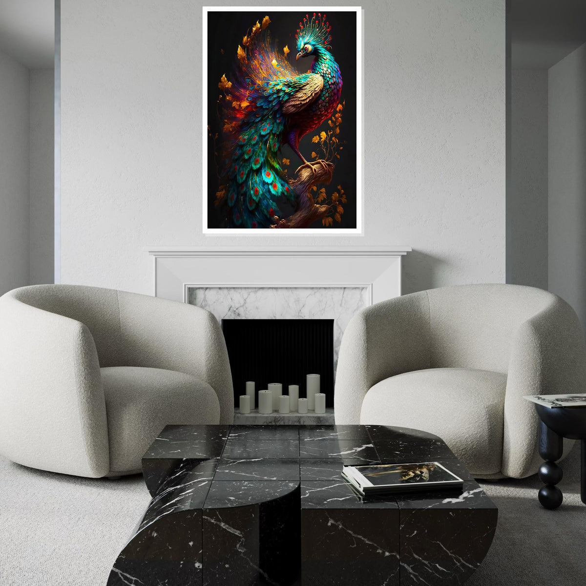 Majestic Peacock Canvas, Vibrant Peacock Wall Art, Multicolor Bird Print, Wall Art Canvas Design, Ready to Hang Decoration