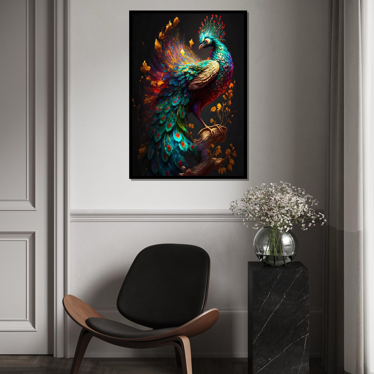 Majestic Peacock Canvas, Vibrant Peacock Wall Art, Multicolor Bird Print, Wall Art Canvas Design, Ready to Hang Decoration