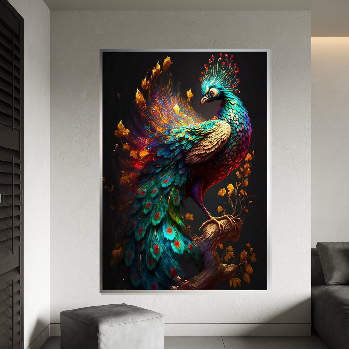 Majestic Peacock Canvas, Vibrant Peacock Wall Art, Multicolor Bird Print, Wall Art Canvas Design, Ready to Hang Decoration