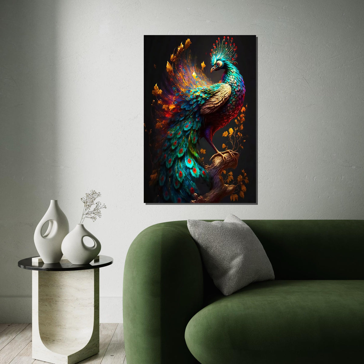 Majestic Peacock Canvas, Vibrant Peacock Wall Art, Multicolor Bird Print, Wall Art Canvas Design, Ready to Hang Decoration