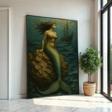 Mermaid Canvas, Siren Wall Art, Ocean Fantasy Print, Nautical Decor, Wall Art Canvas Design, Ready to Hang Decoration