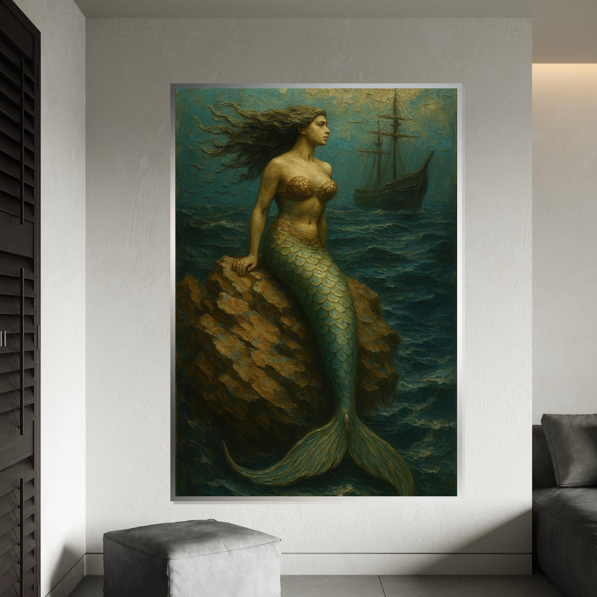 Mermaid Canvas, Siren Wall Art, Ocean Fantasy Print, Nautical Decor, Wall Art Canvas Design, Ready to Hang Decoration
