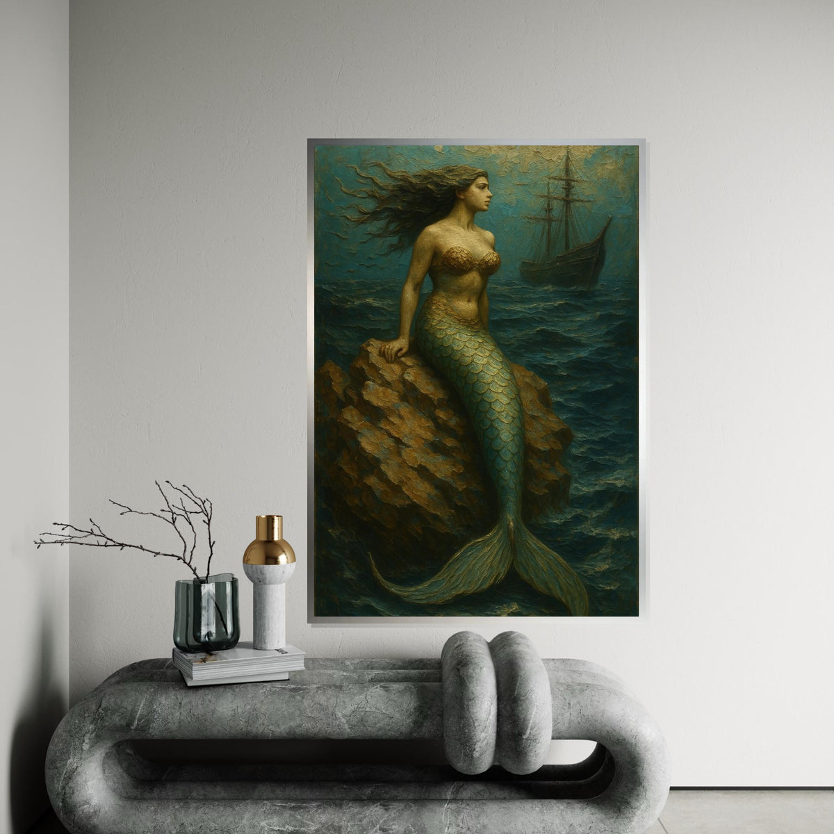 Mermaid Canvas, Siren Wall Art, Ocean Fantasy Print, Nautical Decor, Wall Art Canvas Design, Ready to Hang Decoration