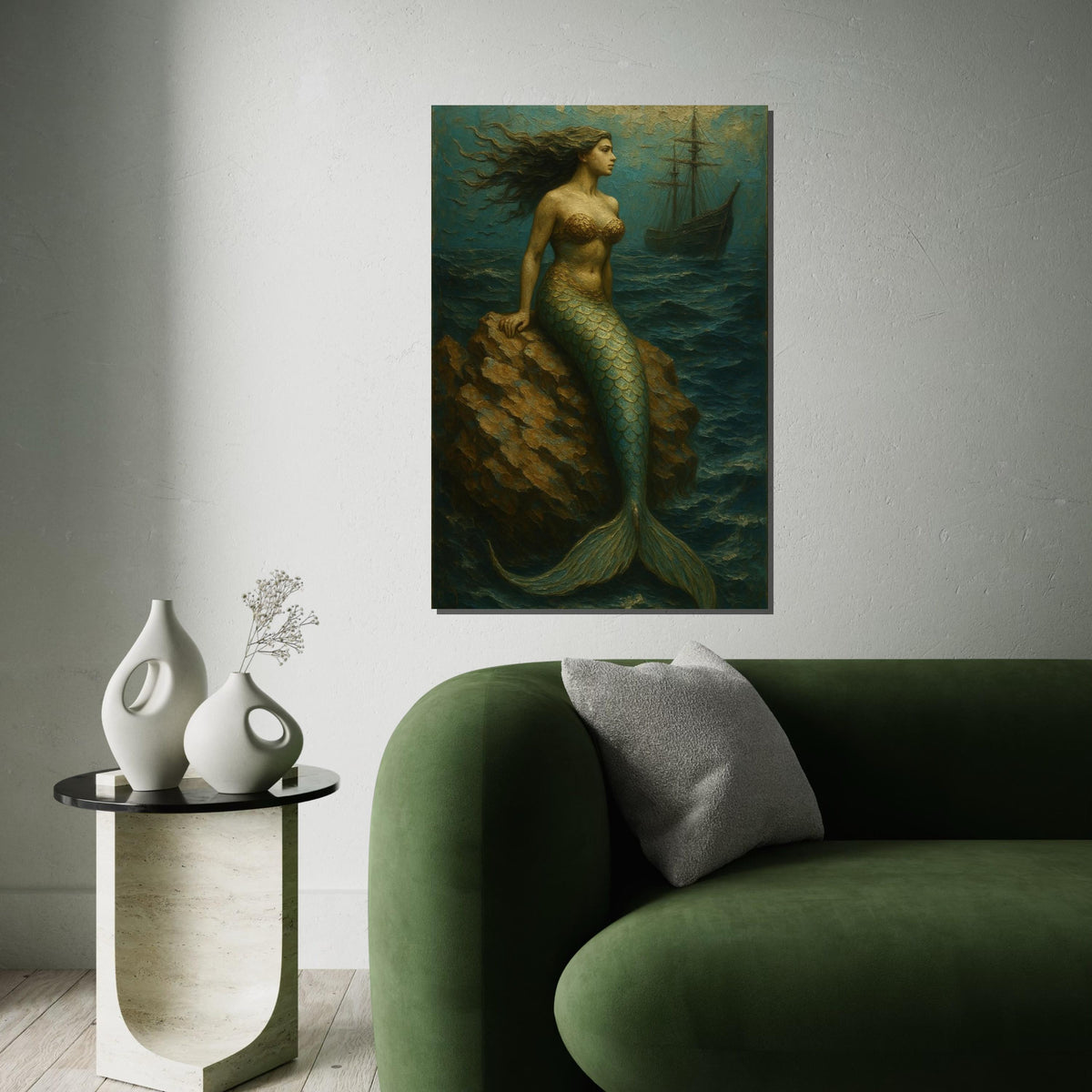 Mermaid Canvas, Siren Wall Art, Ocean Fantasy Print, Nautical Decor, Wall Art Canvas Design, Ready to Hang Decoration