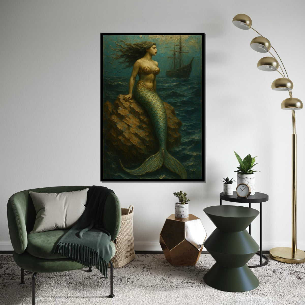Mermaid Canvas, Siren Wall Art, Ocean Fantasy Print, Nautical Decor, Wall Art Canvas Design, Ready to Hang Decoration