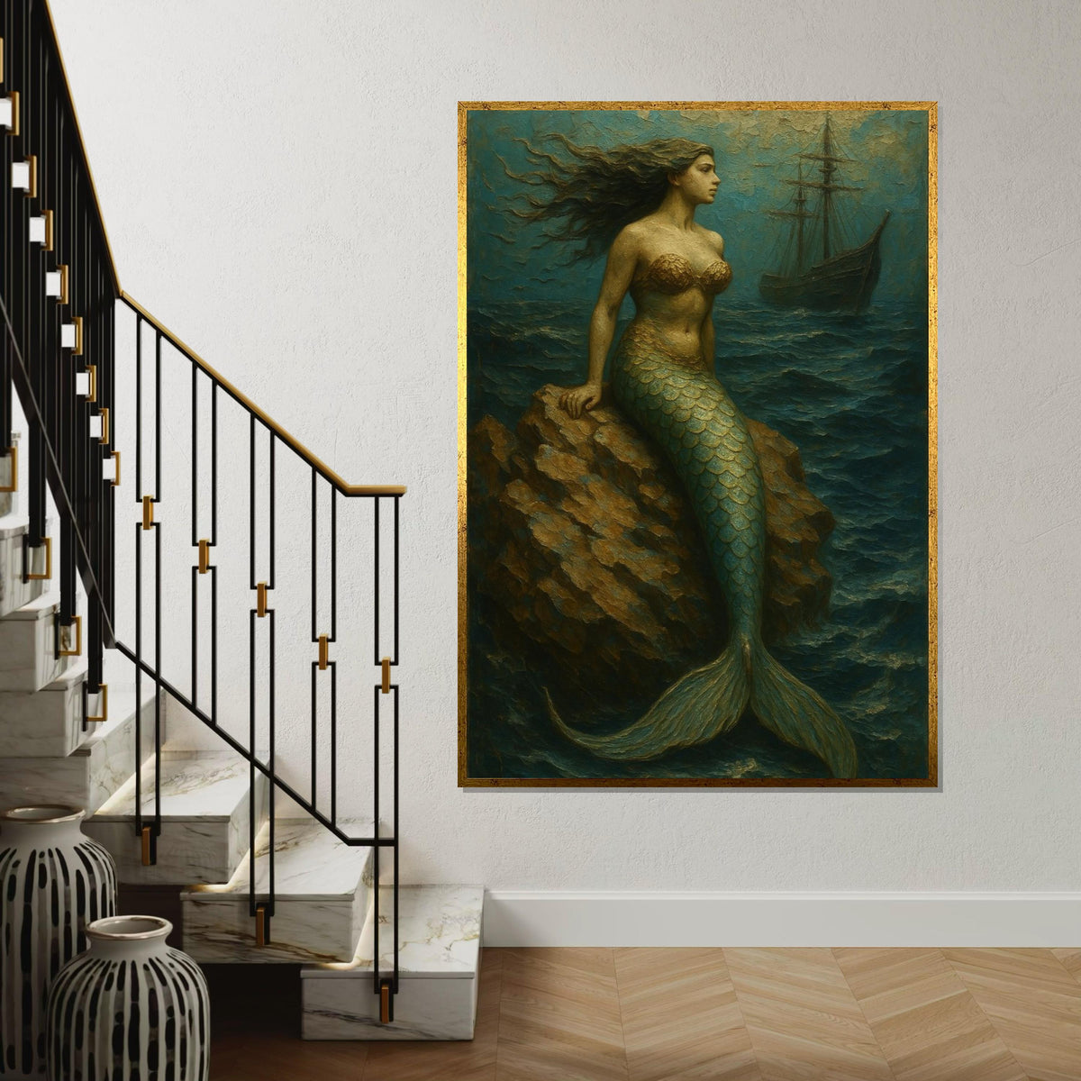 Mermaid Canvas, Siren Wall Art, Ocean Fantasy Print, Nautical Decor, Wall Art Canvas Design, Ready to Hang Decoration