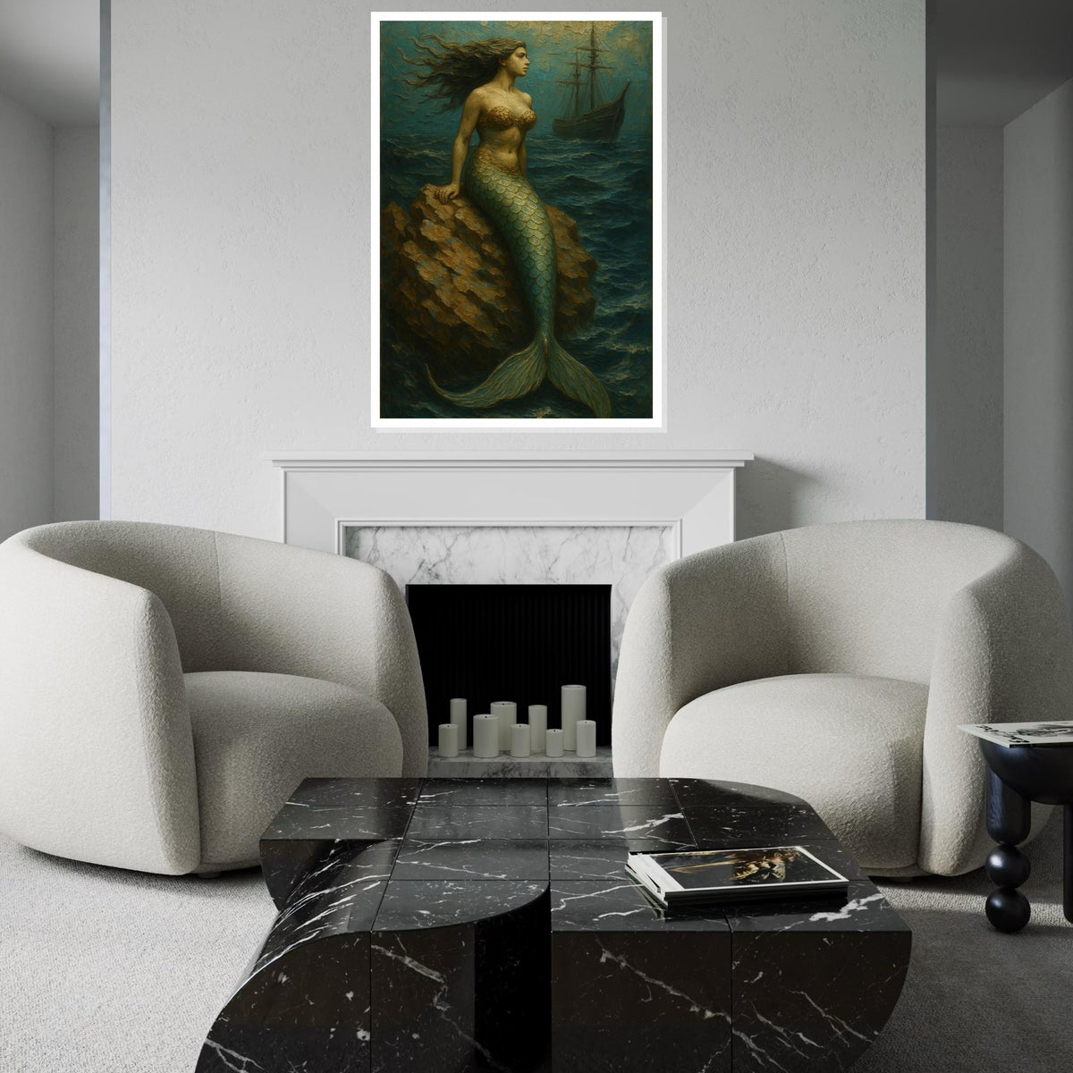 Mermaid Canvas, Siren Wall Art, Ocean Fantasy Print, Nautical Decor, Wall Art Canvas Design, Ready to Hang Decoration