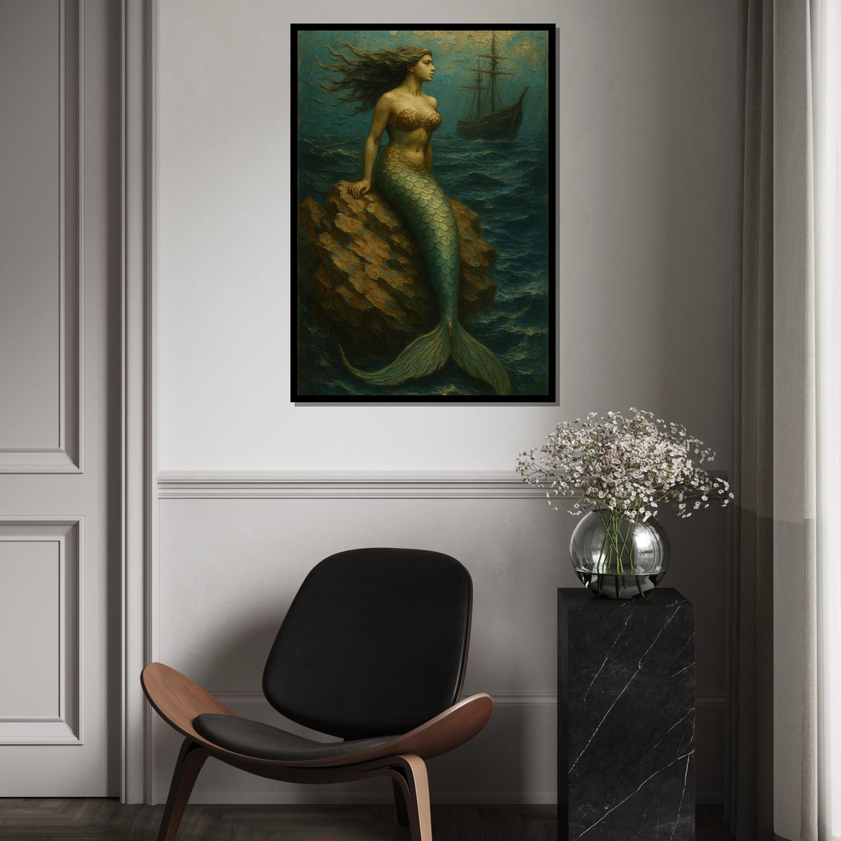 Mermaid Canvas, Siren Wall Art, Ocean Fantasy Print, Nautical Decor, Wall Art Canvas Design, Ready to Hang Decoration