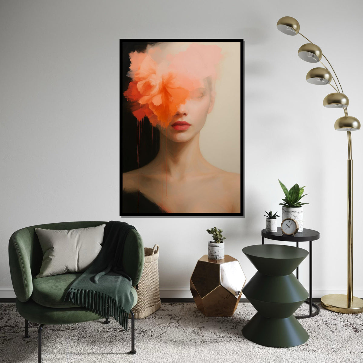 Abstract Floral Woman Canvas, Portrait Wall Art, Flower Face Print, Modern Art Canvas, Wall Art Design, Ready To Hang Decoration