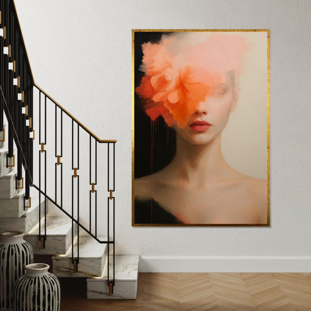 Abstract Floral Woman Canvas, Portrait Wall Art, Flower Face Print, Modern Art Canvas, Wall Art Design, Ready To Hang Decoration