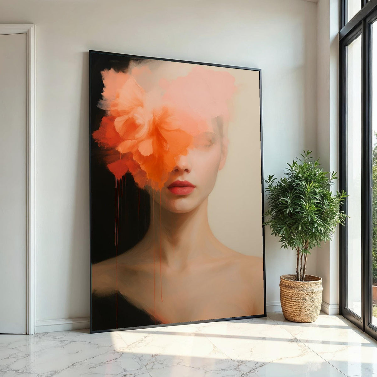 Abstract Floral Woman Canvas, Portrait Wall Art, Flower Face Print, Modern Art Canvas, Wall Art Design, Ready To Hang Decoration