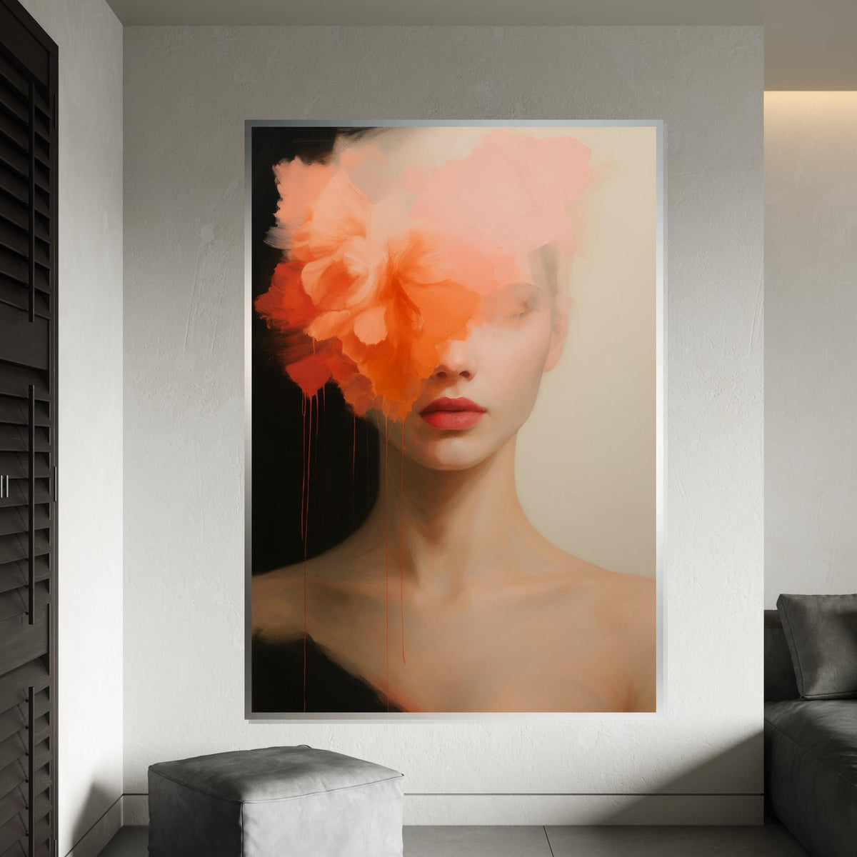 Abstract Floral Woman Canvas, Portrait Wall Art, Flower Face Print, Modern Art Canvas, Wall Art Design, Ready To Hang Decoration
