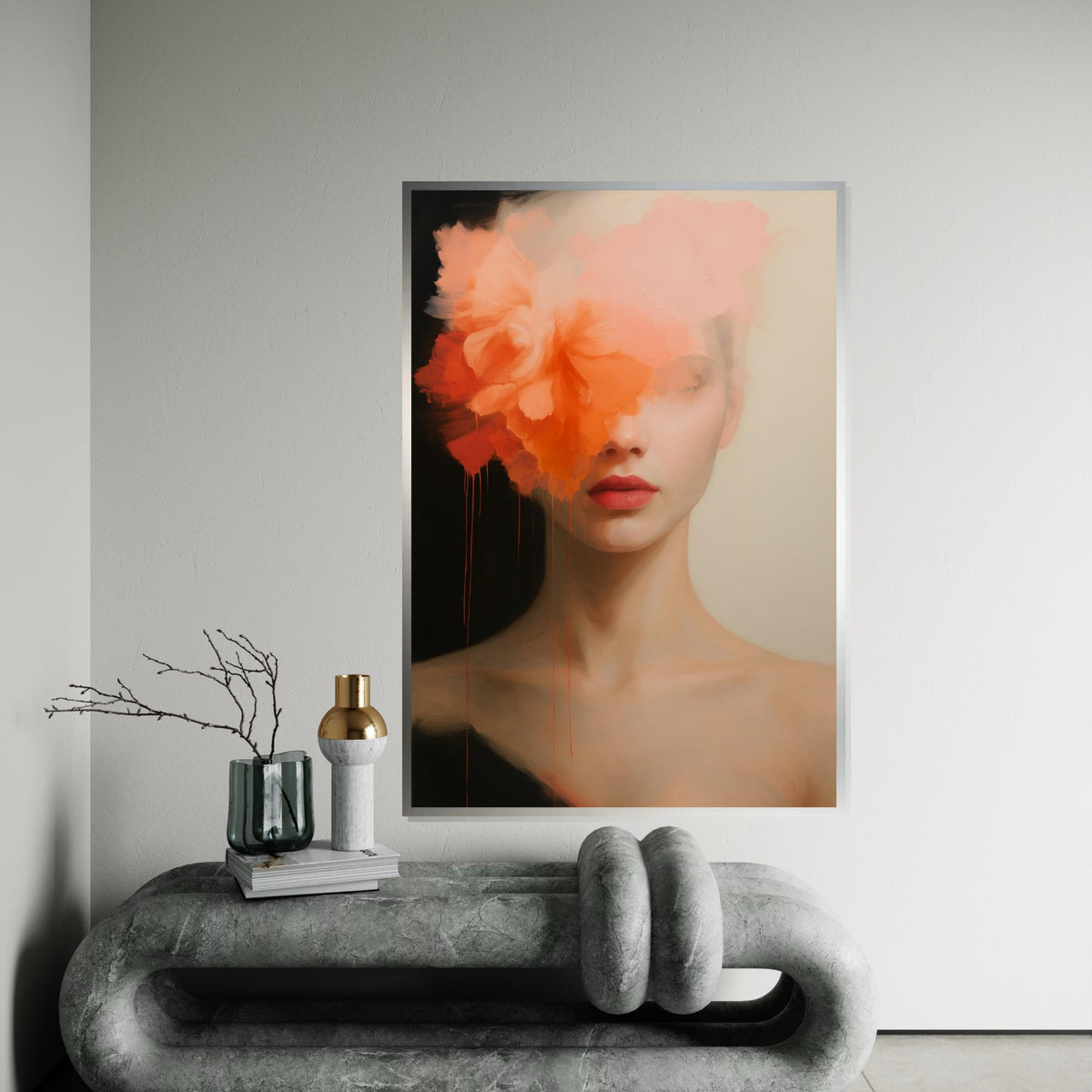 Abstract Floral Woman Canvas, Portrait Wall Art, Flower Face Print, Modern Art Canvas, Wall Art Design, Ready To Hang Decoration
