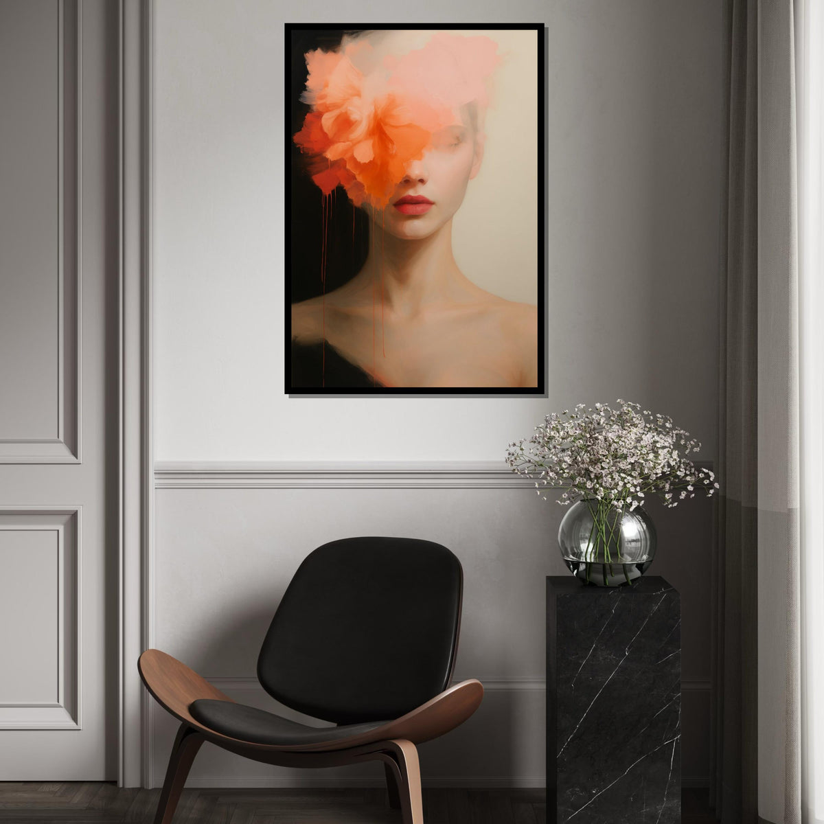 Abstract Floral Woman Canvas, Portrait Wall Art, Flower Face Print, Modern Art Canvas, Wall Art Design, Ready To Hang Decoration