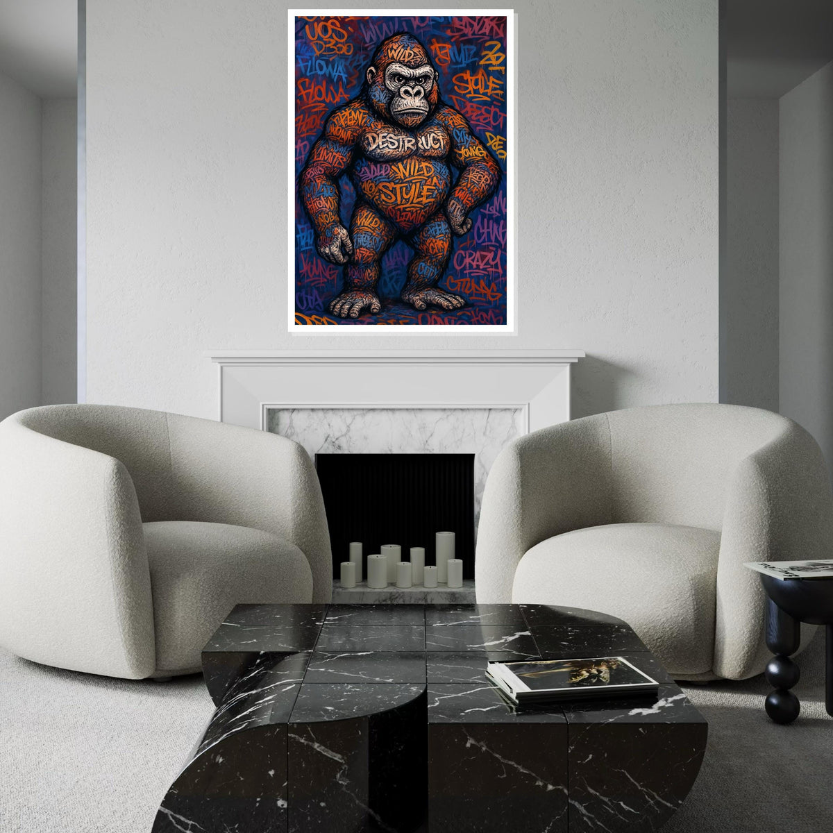 Graffiti Gorilla Canvas, Street Art Gorilla Poster, Animal Wall Art, Wild Style Canvas Design, Ready To Hang Urban Decor