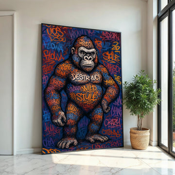 Graffiti Gorilla Canvas, Street Art Gorilla Poster, Animal Wall Art, Wild Style Canvas Design, Ready To Hang Urban Decor