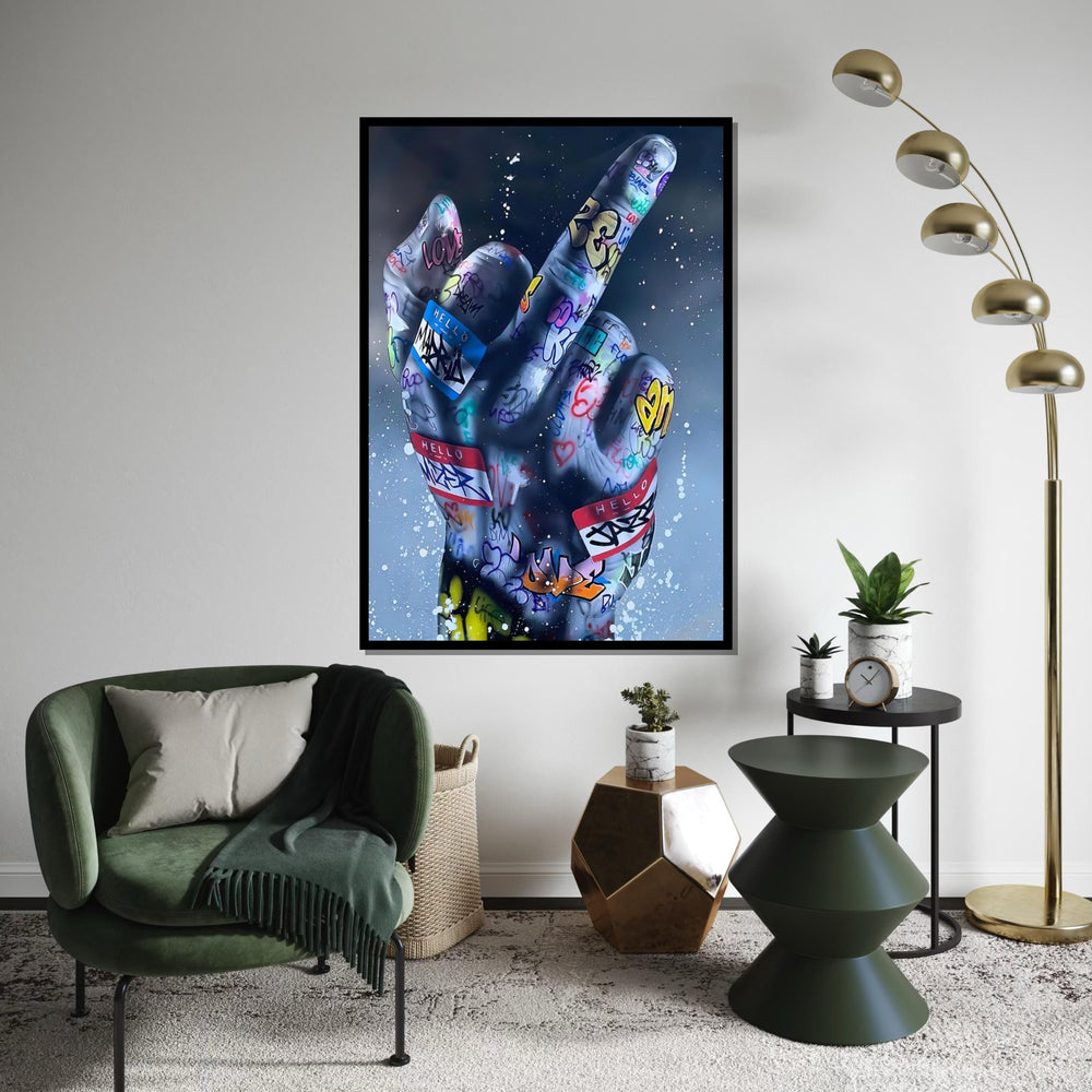 Graffiti Hand Canvas, Street Art Middle Finger Print, Urban Wall Art, Canvas Design, Ready to Hang Decoration, Bold Statement Art