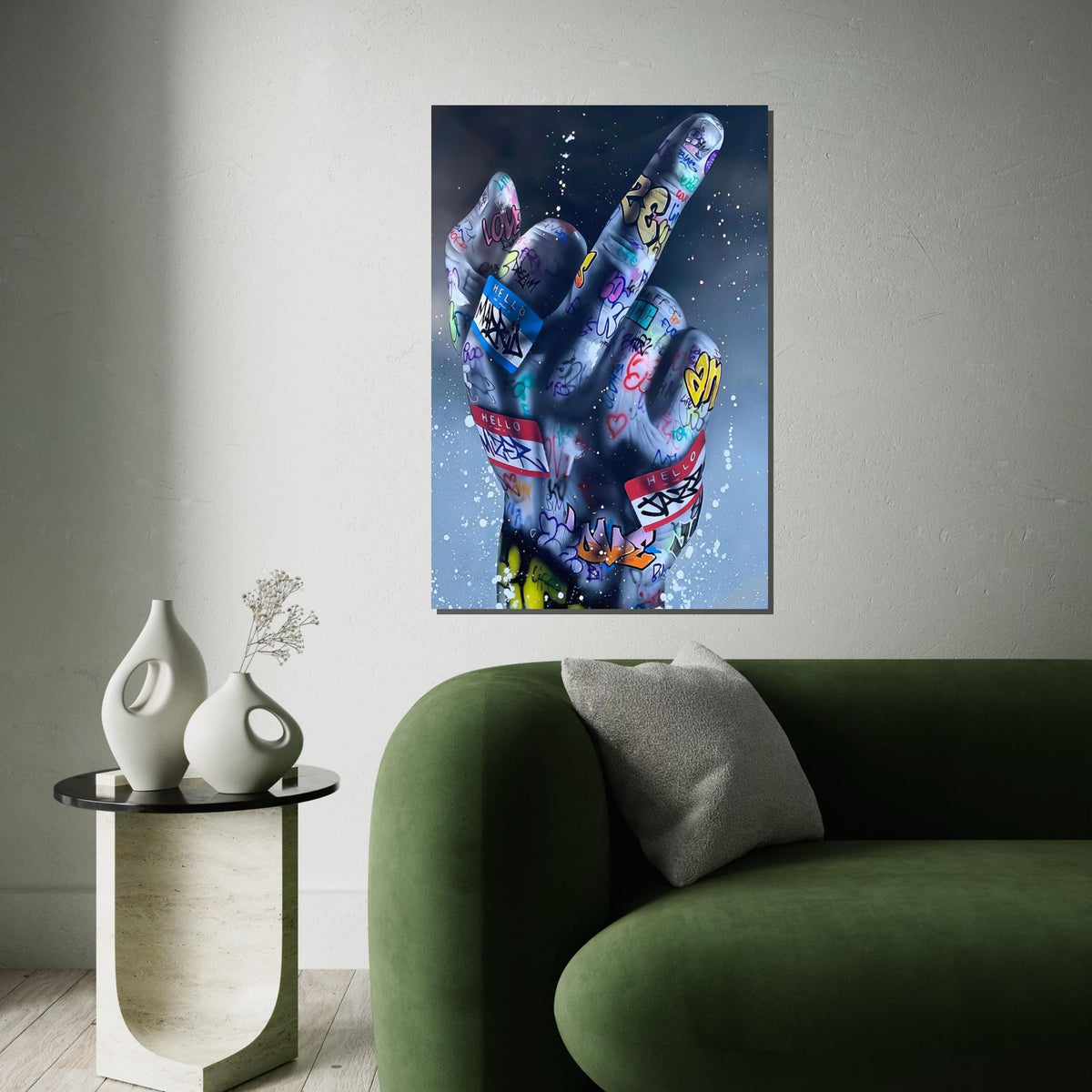 Graffiti Hand Canvas, Street Art Middle Finger Print, Urban Wall Art, Canvas Design, Ready to Hang Decoration, Bold Statement Art