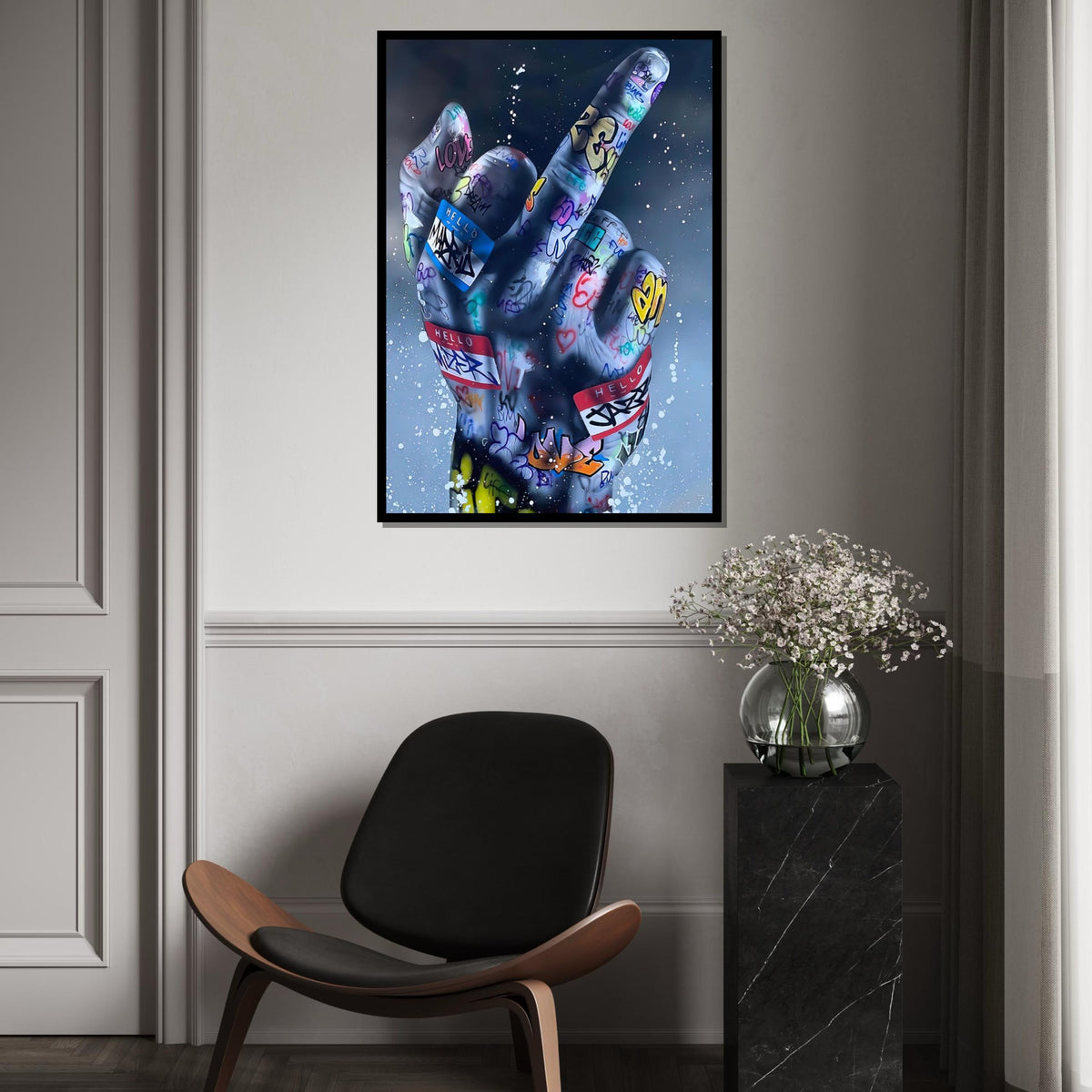 Graffiti Hand Canvas, Street Art Middle Finger Print, Urban Wall Art, Canvas Design, Ready to Hang Decoration, Bold Statement Art