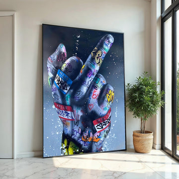 Graffiti Hand Canvas, Street Art Middle Finger Print, Urban Wall Art, Canvas Design, Ready to Hang Decoration, Bold Statement Art