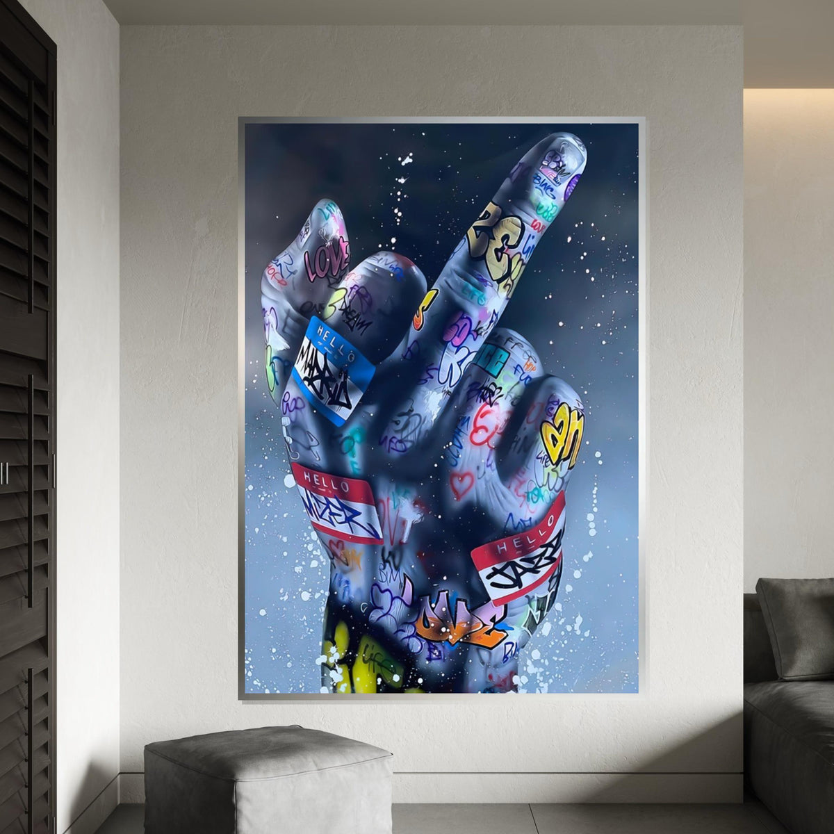 Graffiti Hand Canvas, Street Art Middle Finger Print, Urban Wall Art, Canvas Design, Ready to Hang Decoration, Bold Statement Art