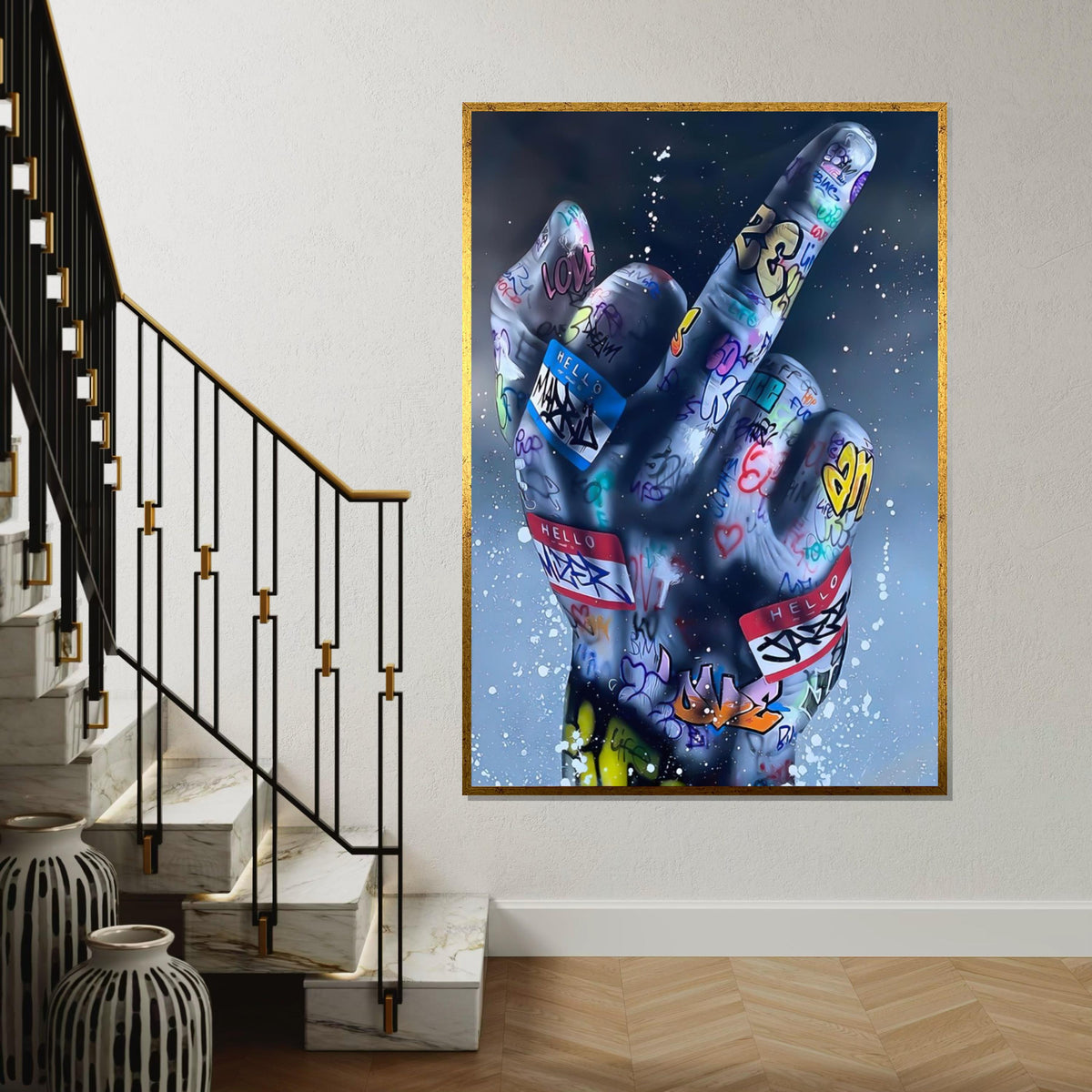 Graffiti Hand Canvas, Street Art Middle Finger Print, Urban Wall Art, Canvas Design, Ready to Hang Decoration, Bold Statement Art