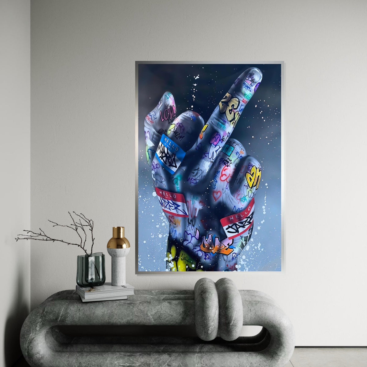 Graffiti Hand Canvas, Street Art Middle Finger Print, Urban Wall Art, Canvas Design, Ready to Hang Decoration, Bold Statement Art