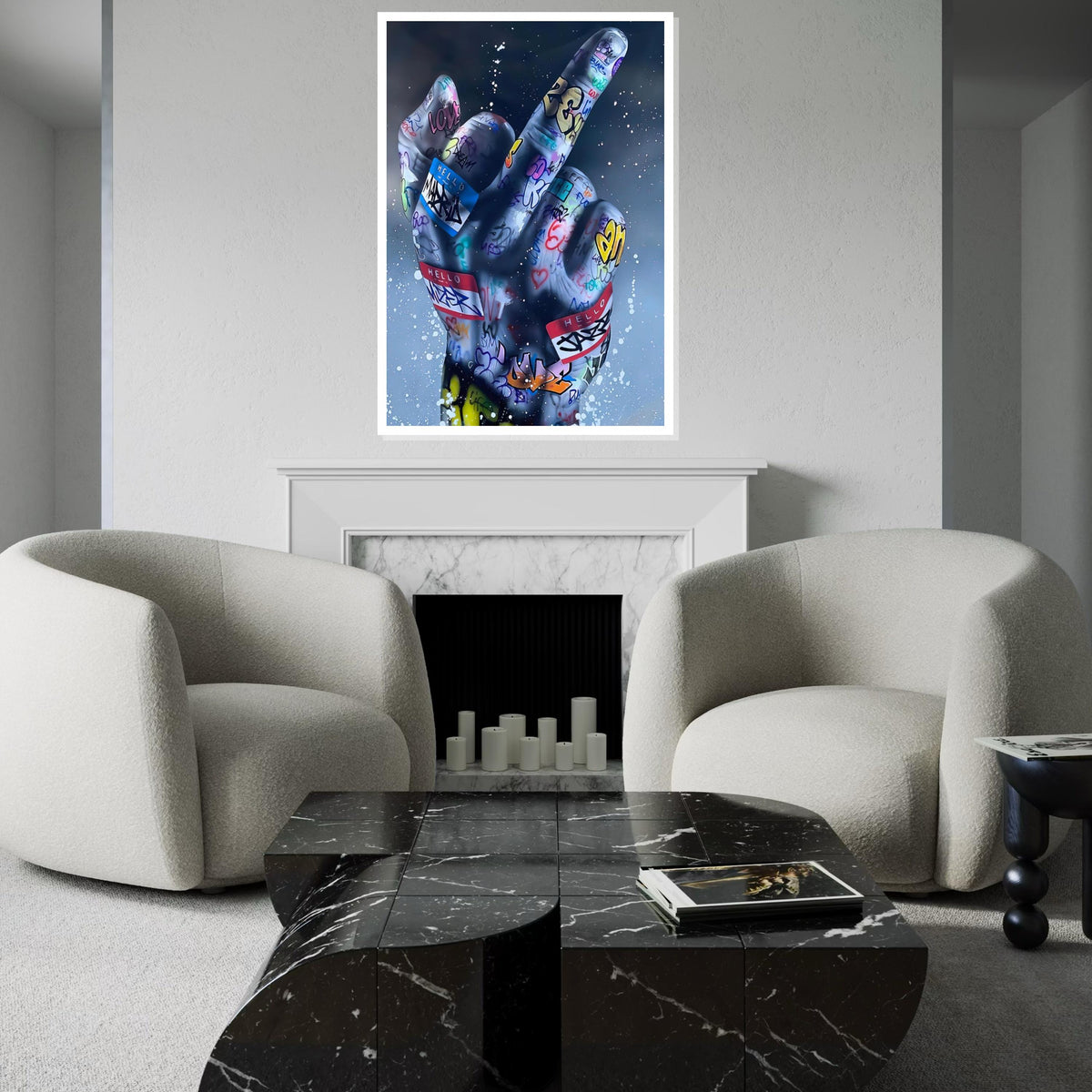 Graffiti Hand Canvas, Street Art Middle Finger Print, Urban Wall Art, Canvas Design, Ready to Hang Decoration, Bold Statement Art