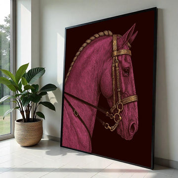 Regal Pink Horse, Horse Canvas Wall Art, Elegant Animal Print, Wall Art Canvas Design, Equine Decor, Ready To Hang Decoration