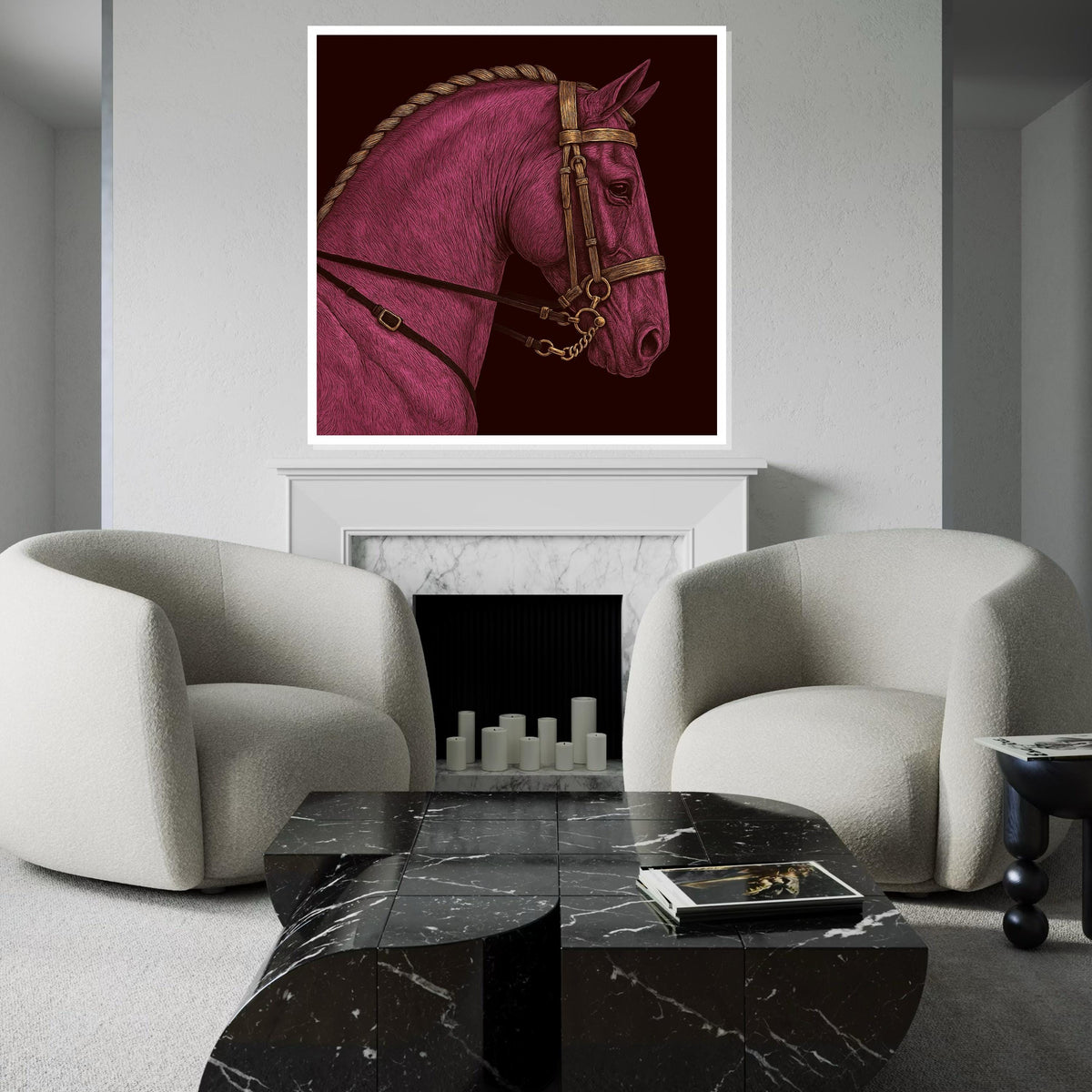 Regal Pink Horse, Horse Canvas Wall Art, Elegant Animal Print, Wall Art Canvas Design, Equine Decor, Ready To Hang Decoration