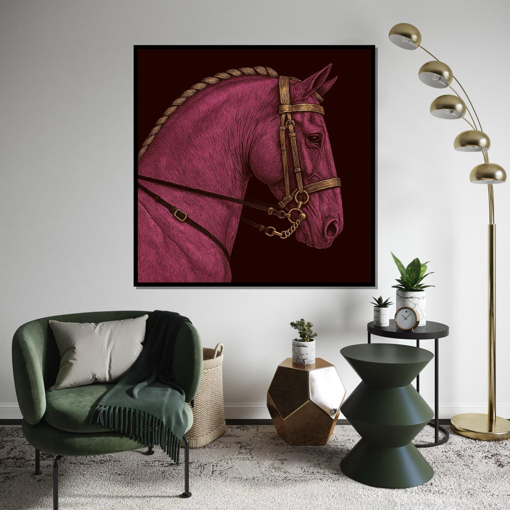 Regal Pink Horse, Horse Canvas Wall Art, Elegant Animal Print, Wall Art Canvas Design, Equine Decor, Ready To Hang Decoration