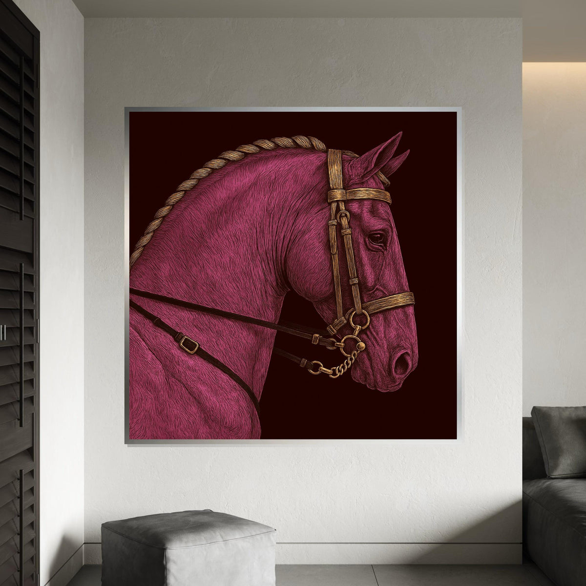 Regal Pink Horse, Horse Canvas Wall Art, Elegant Animal Print, Wall Art Canvas Design, Equine Decor, Ready To Hang Decoration