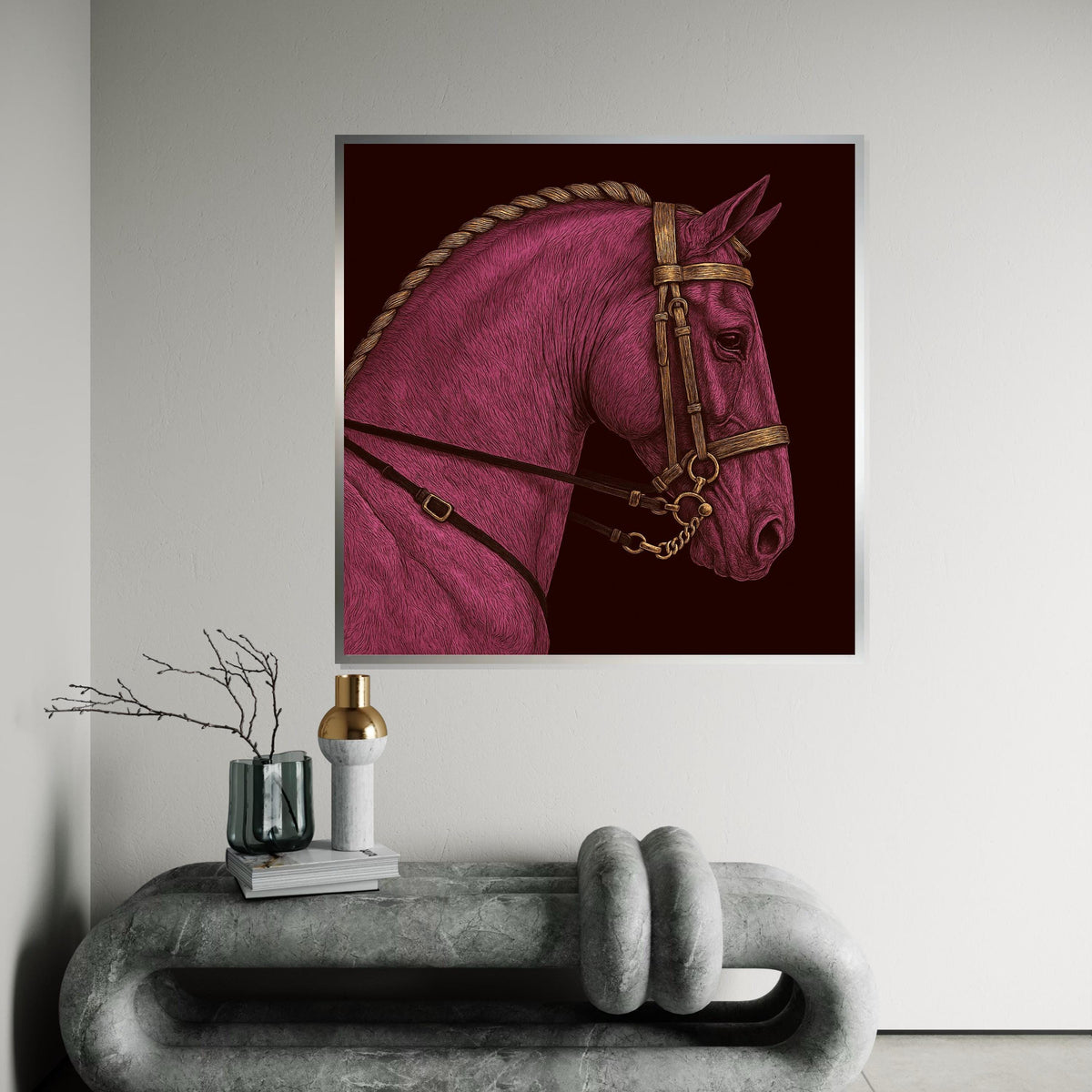 Regal Pink Horse, Horse Canvas Wall Art, Elegant Animal Print, Wall Art Canvas Design, Equine Decor, Ready To Hang Decoration